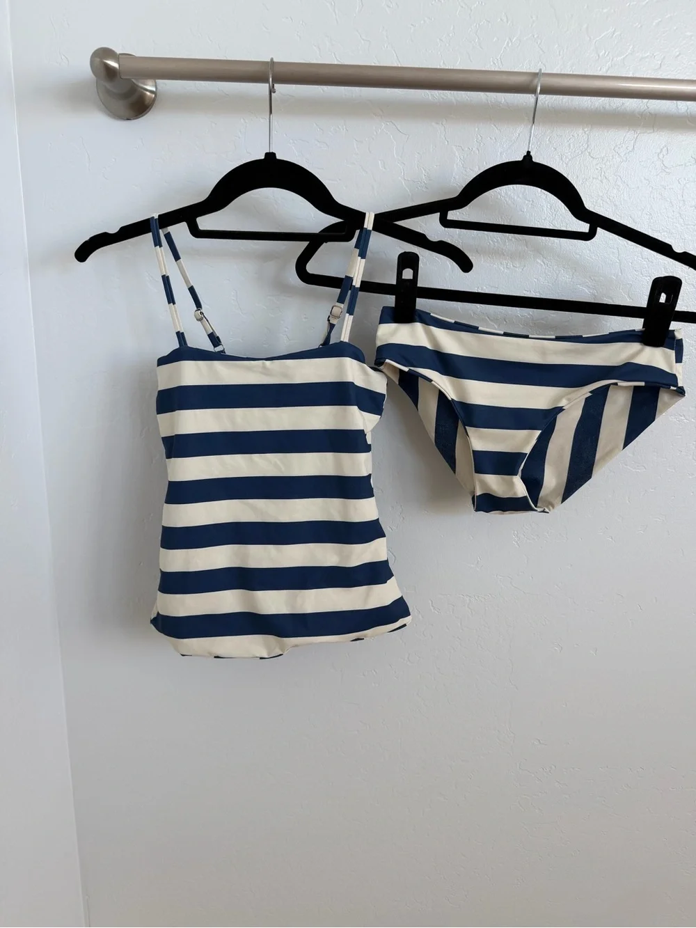 Girls Navy and Cream Striped Tankini set